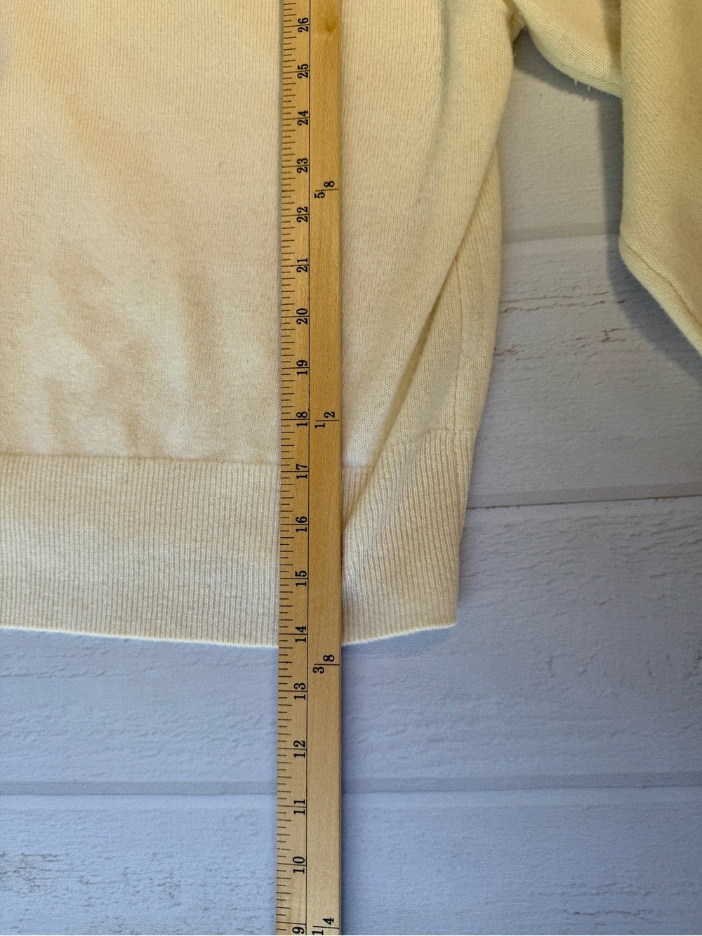 Womens 1X 100% Cashmere Sweater Cream Ruffle Neck Long Sleeve Soft Knit Top - Picture 3 of 7